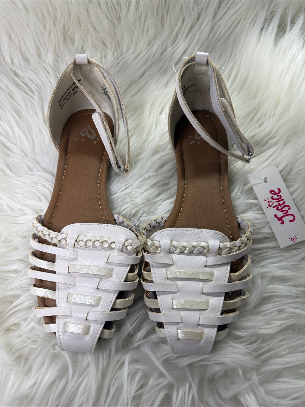 Justice White Braided Cage Flat Sandals for Women